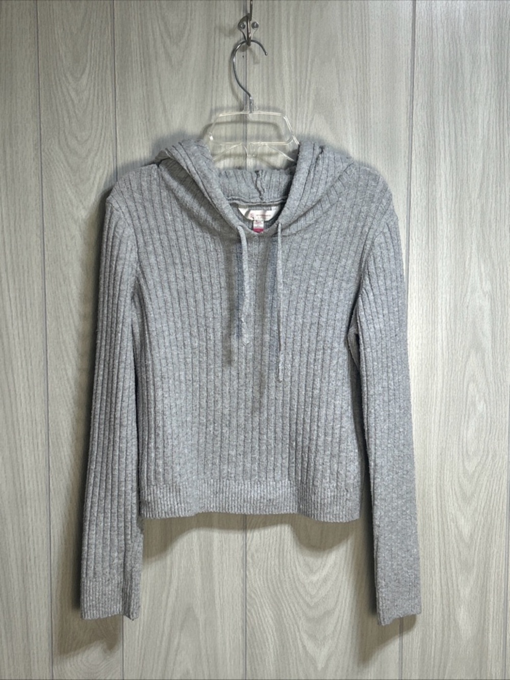 NOBO No Boundaries Women’s Gray Ribbed Hooded Sweater Long Sleeve Size XS